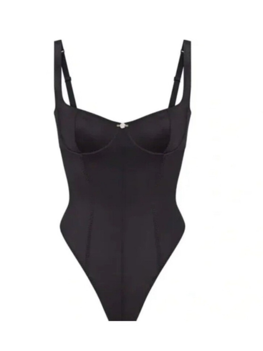 SKIMS Onyx Stretch Satin Bodysuit with Delicate Rose Accent nwt